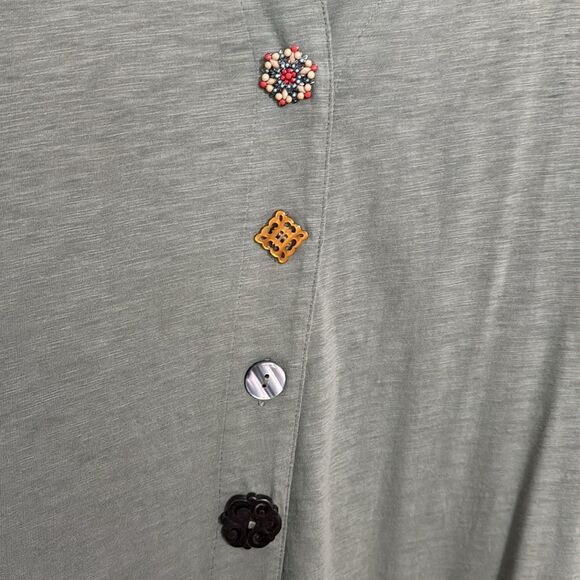 Soft Surroundings Green Novelty Button-Up Midi Shirt Dress size L Lagenlook Boho - Picture 4 of 10